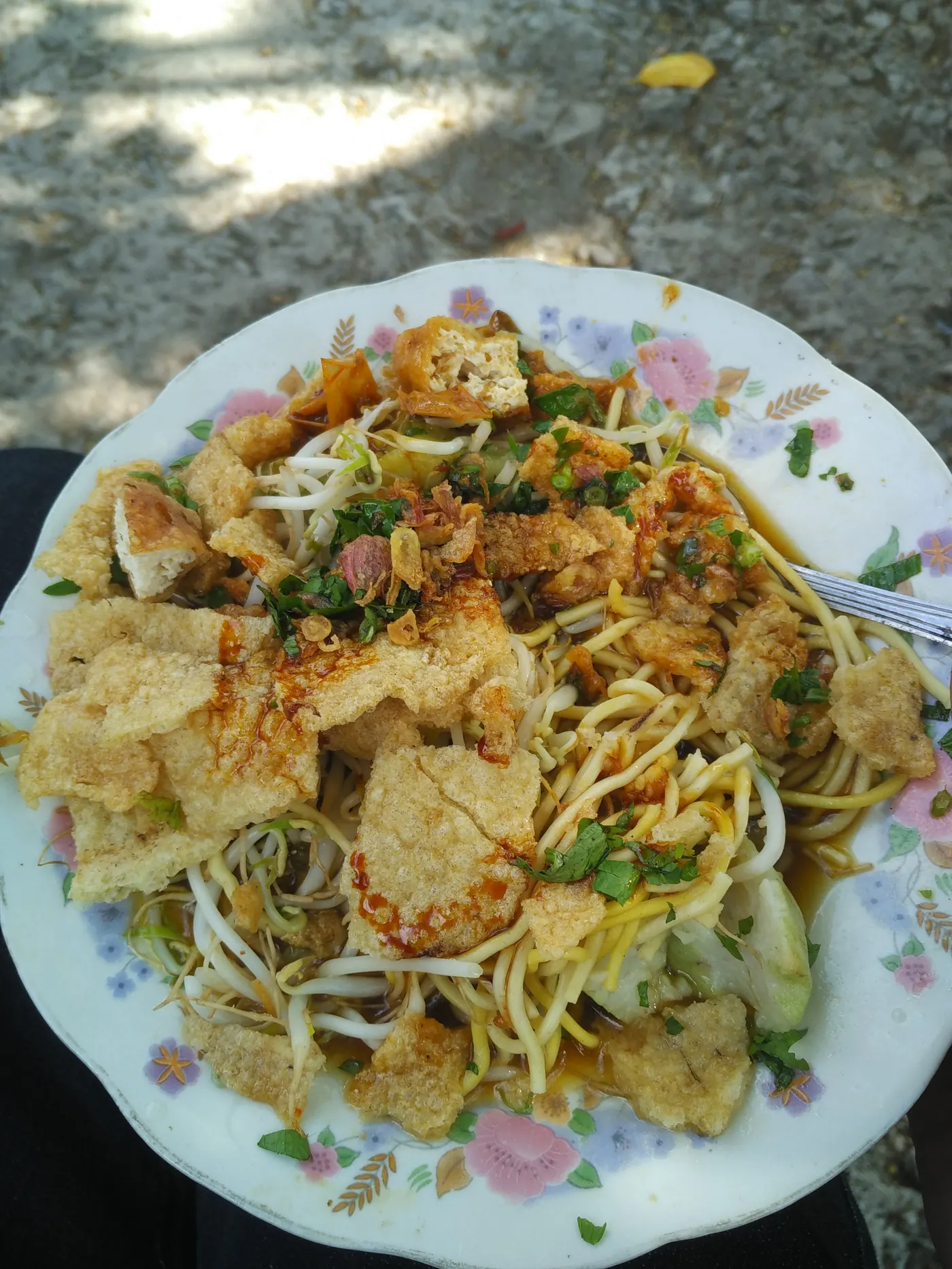 Sepiring mie kopyok Semarang dengan tahu pong, tauge, dan kerupuk. Foto: Wikimedia Commons, CC BY-SA 4.0